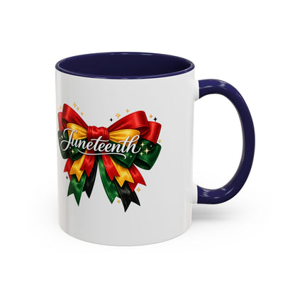 Juneteenth Ribbon Coffee Mug — Black/Red/Green Celebration Accent Mug