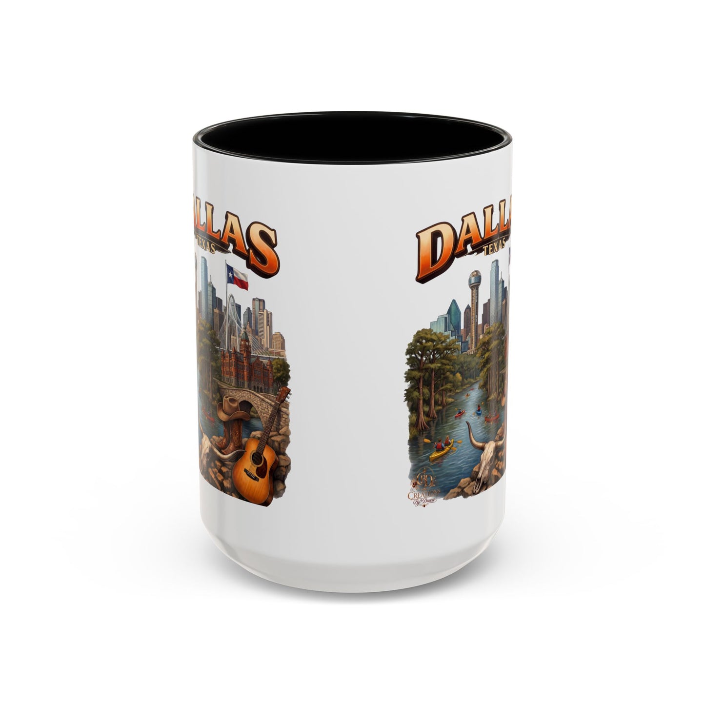 Dallas Skyline Accent Coffee Mug — Texas Souvenir Mug with Guitar & Cityscape