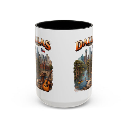 Dallas Skyline Accent Coffee Mug — Texas Souvenir Mug with Guitar & Cityscape