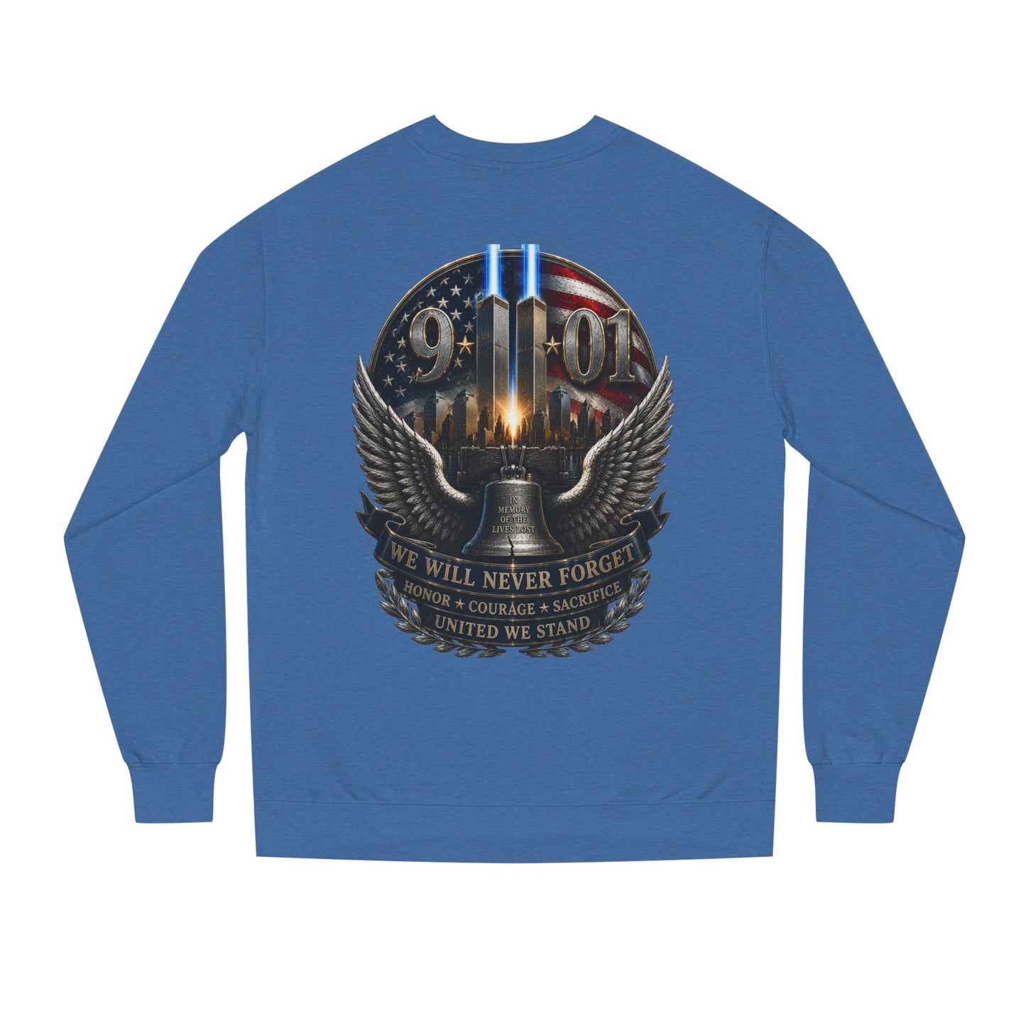 9/11 Memorial Sweatshirt — We Will Never Forget Tribute Crewneck