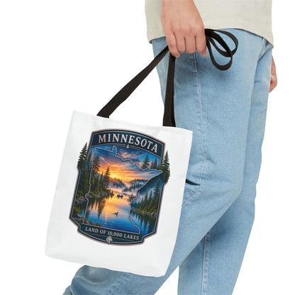Minnesota Scenic Tote Bag — 'Land of 10,000 Lakes' Sunset Lake Design