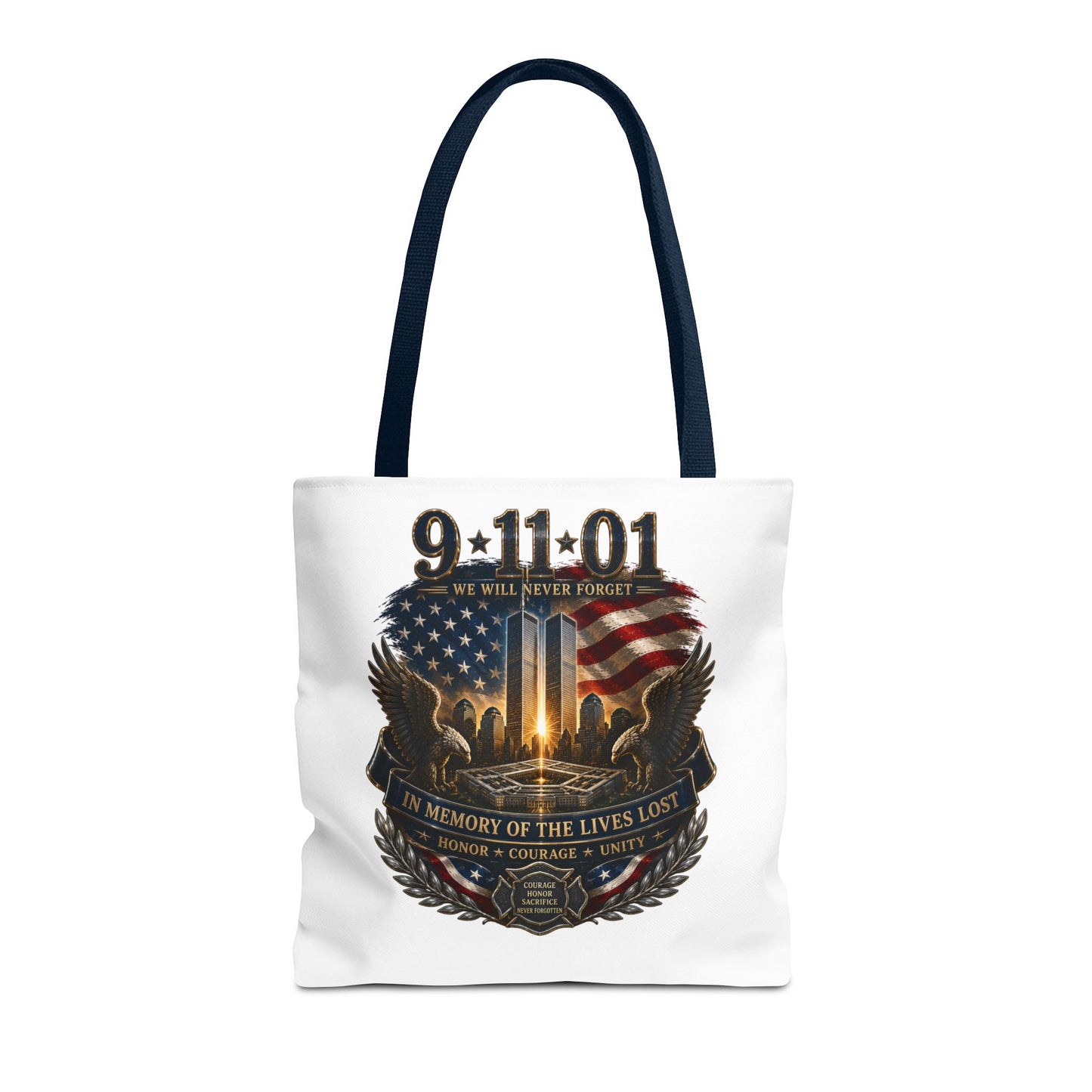 9/11 Memorial Tote Bag — We Will Never Forget Tribute Tote
