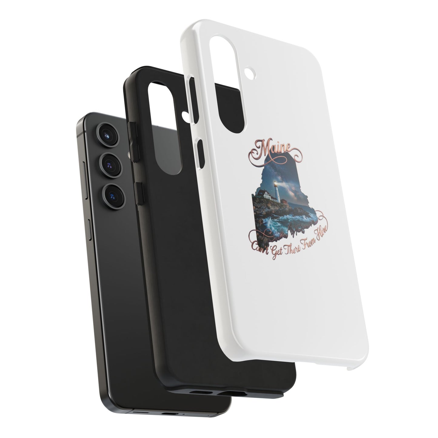Maine Lighthouse Tough Phone Case — "Can't Get There From Here" State Silhouette