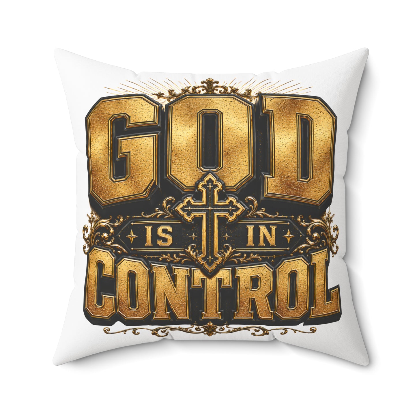 God Is In Control Decorative Pillow — Faith Christian Square Throw Pillow