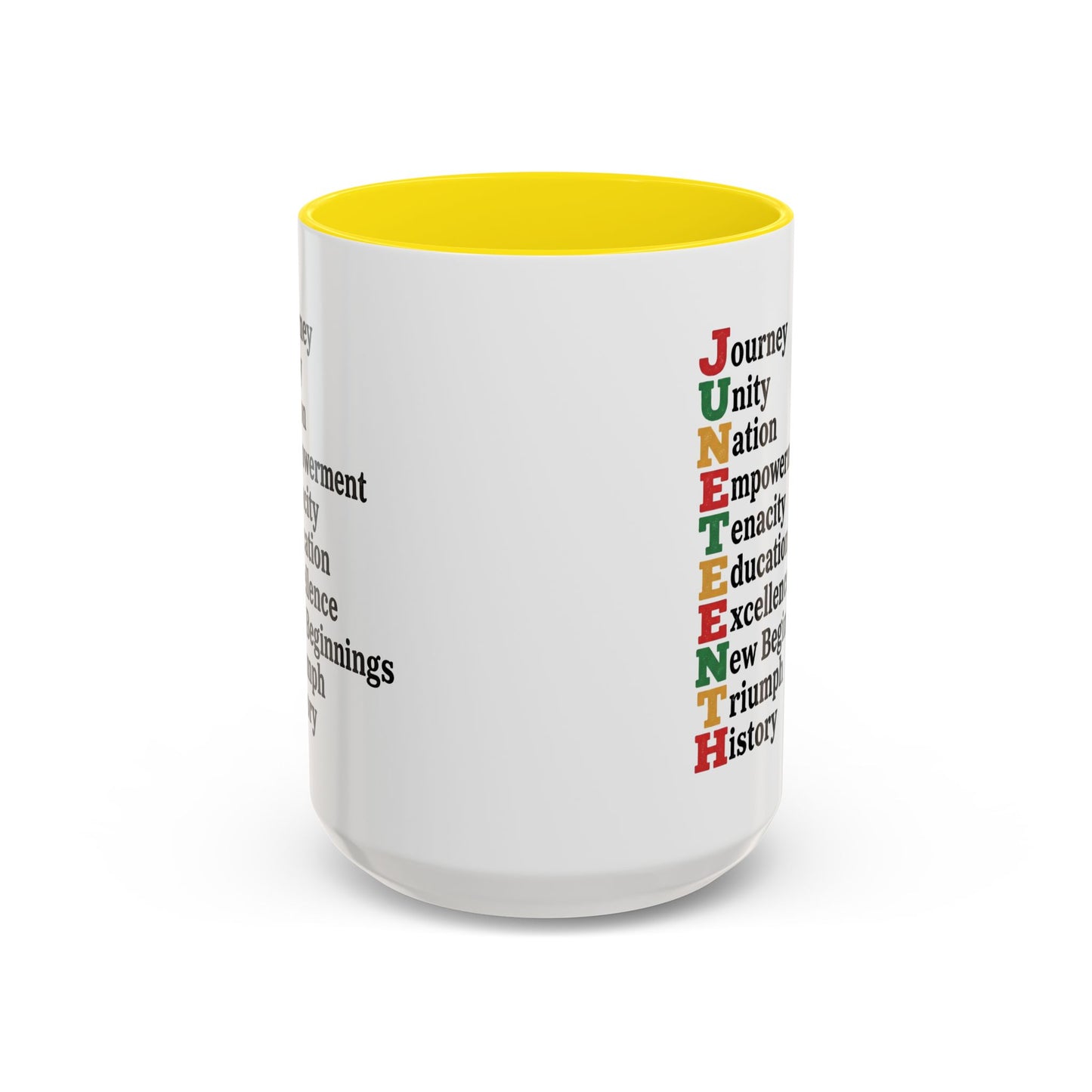 Juneteenth Acronym Accent Coffee Mug – Journey Unity Nation Empowerment (11/15oz)