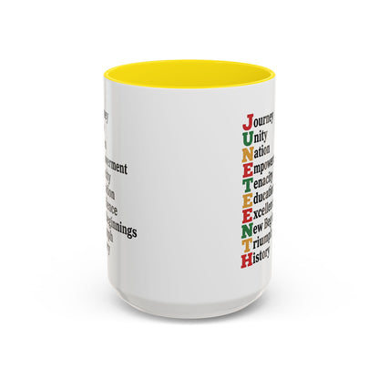 Juneteenth Acronym Accent Coffee Mug – Journey Unity Nation Empowerment (11/15oz)