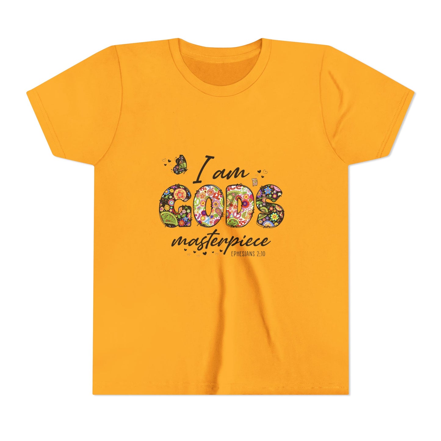 I Am God’s Masterpiece Youth Tee — Floral Christian Inspirational Shirt