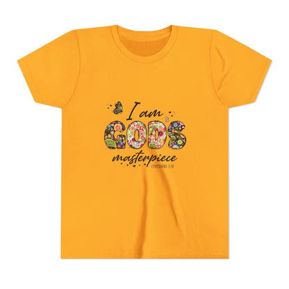 I Am God’s Masterpiece Youth Tee — Floral Christian Inspirational Shirt