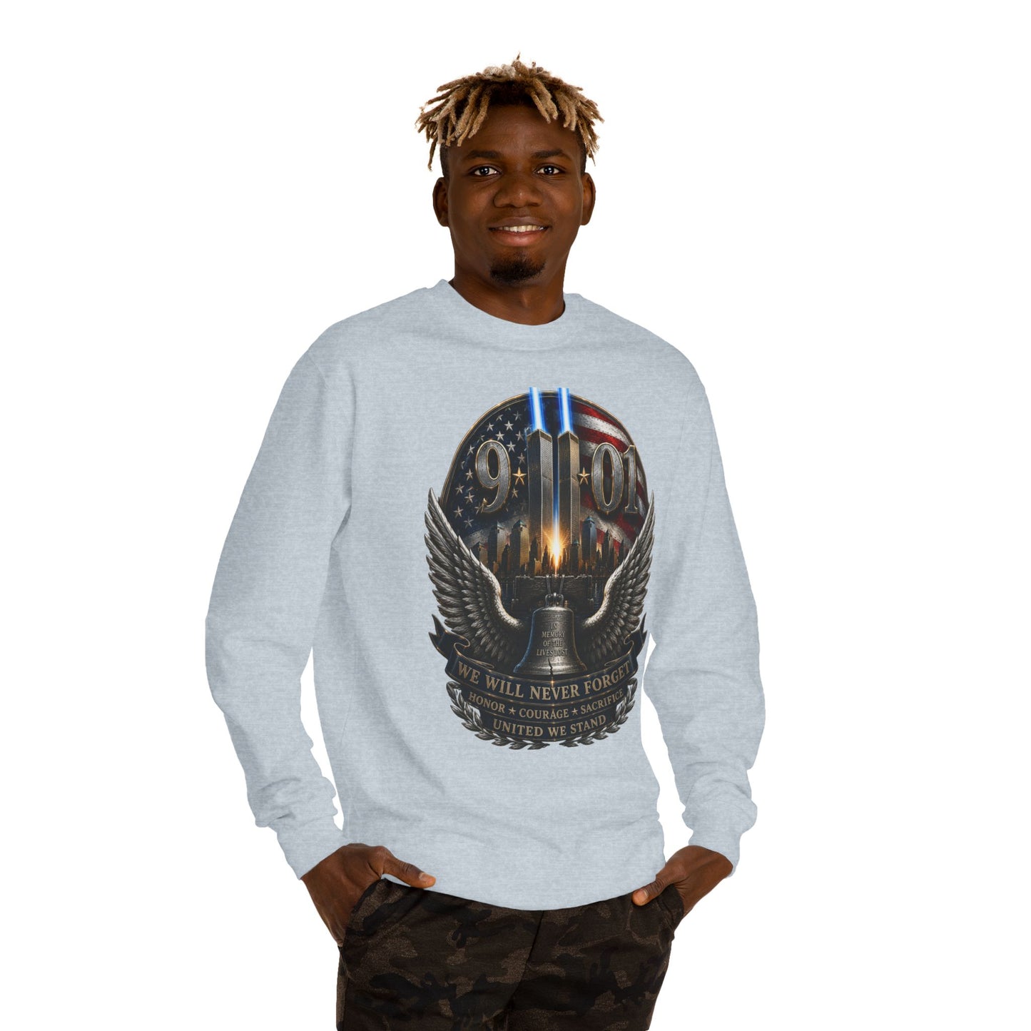 9/11 Memorial Sweatshirt — We Will Never Forget Tribute Crewneck