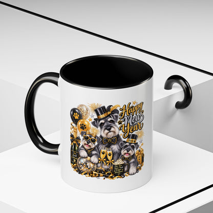 Happy New Year Schnauzer Coffee Mug — Festive Dog New Year Accent Mug (11/15oz)