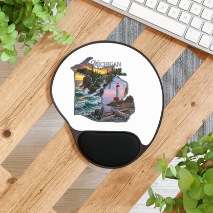 Michigan Lakeshore Mouse Pad with Wrist Rest — Great Lakes Lighthouse Design