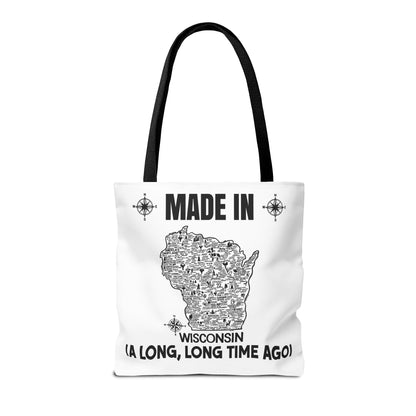 Made in Wisconsin Tote Bag — Vintage Map State Pride Tote ("A Long, Long Time Ago")
