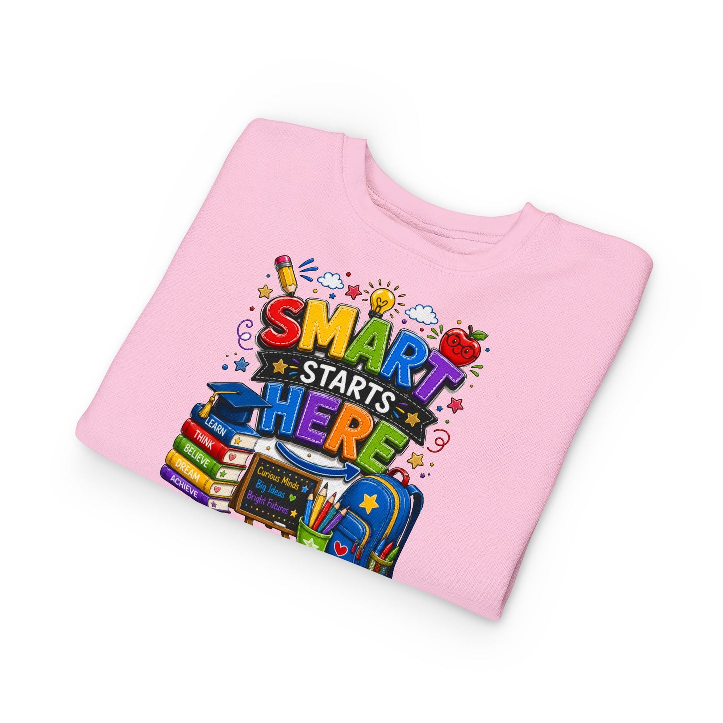Toddler Sweatshirt — "Smart Starts Here" Back-to-School Kids Crewneck