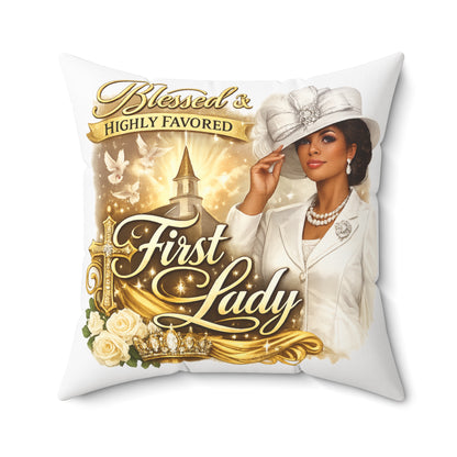 First Lady Decorative Pillow — "Blessed & Highly Favored" Church Home Decor