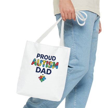 Proud Autism Dad Tote Bag — Colorful Puzzle-Heart Support Gift