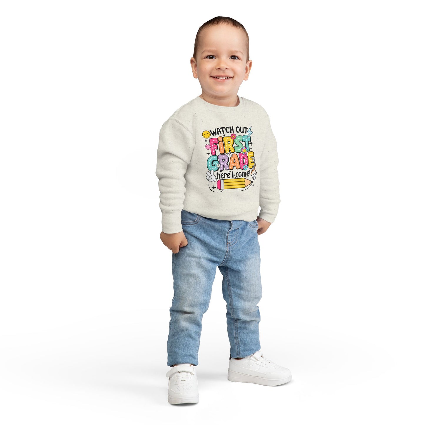 First Grade Sweatshirt - "Watch Out First Grade Here I Come" Toddler Back-to-School Pullover