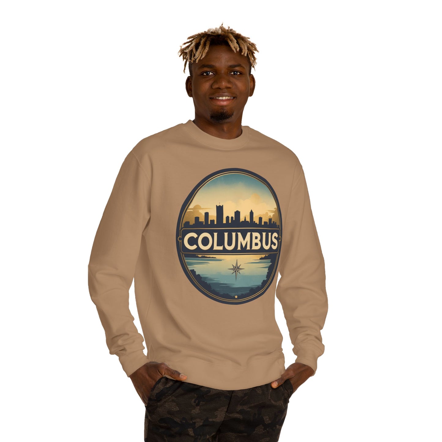 Columbus Skyline Crewneck Sweatshirt – Retro Cityscape Compass Design