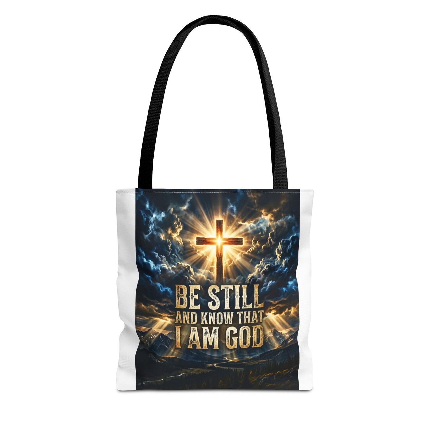 Christian Tote Bag – “Be Still and Know That I Am God” Inspirational Cross Tote