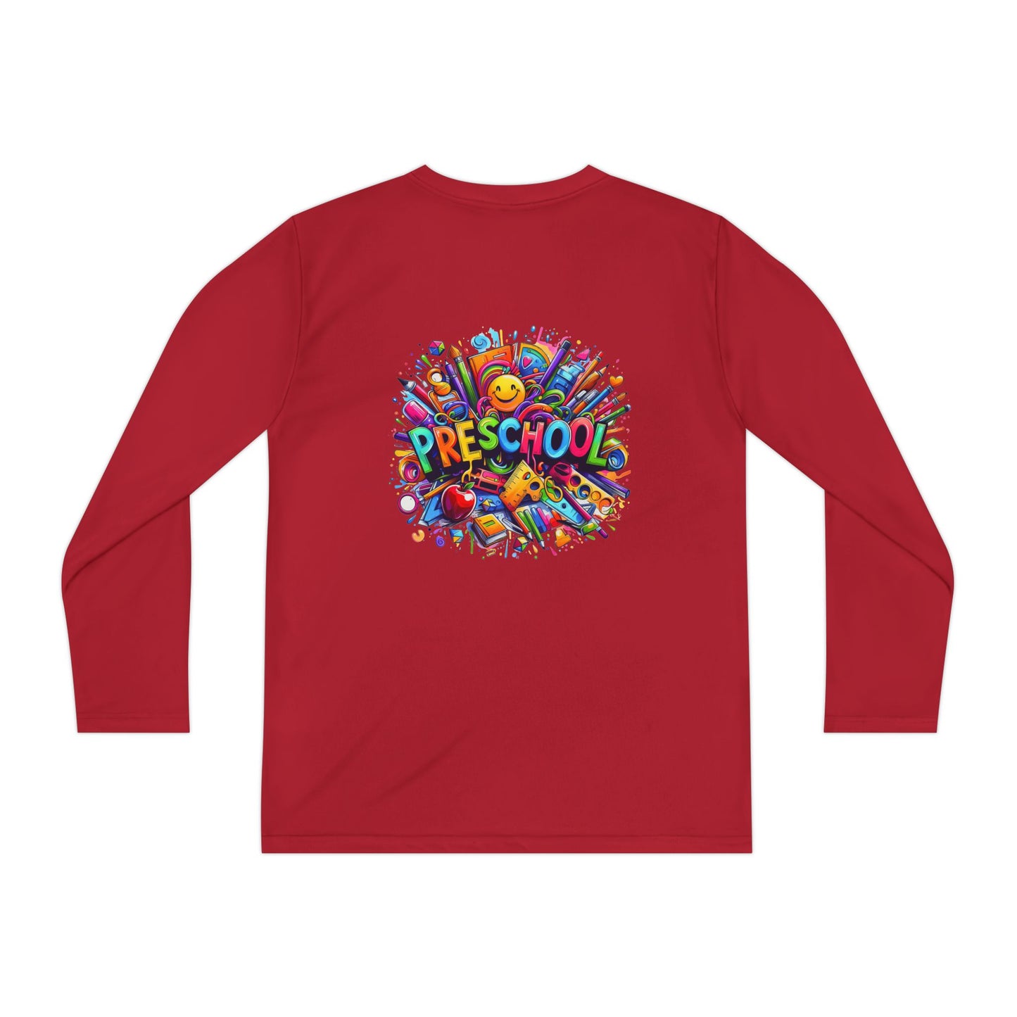 Youth Preschool Long Sleeve Tee - Colorful School Supplies Design