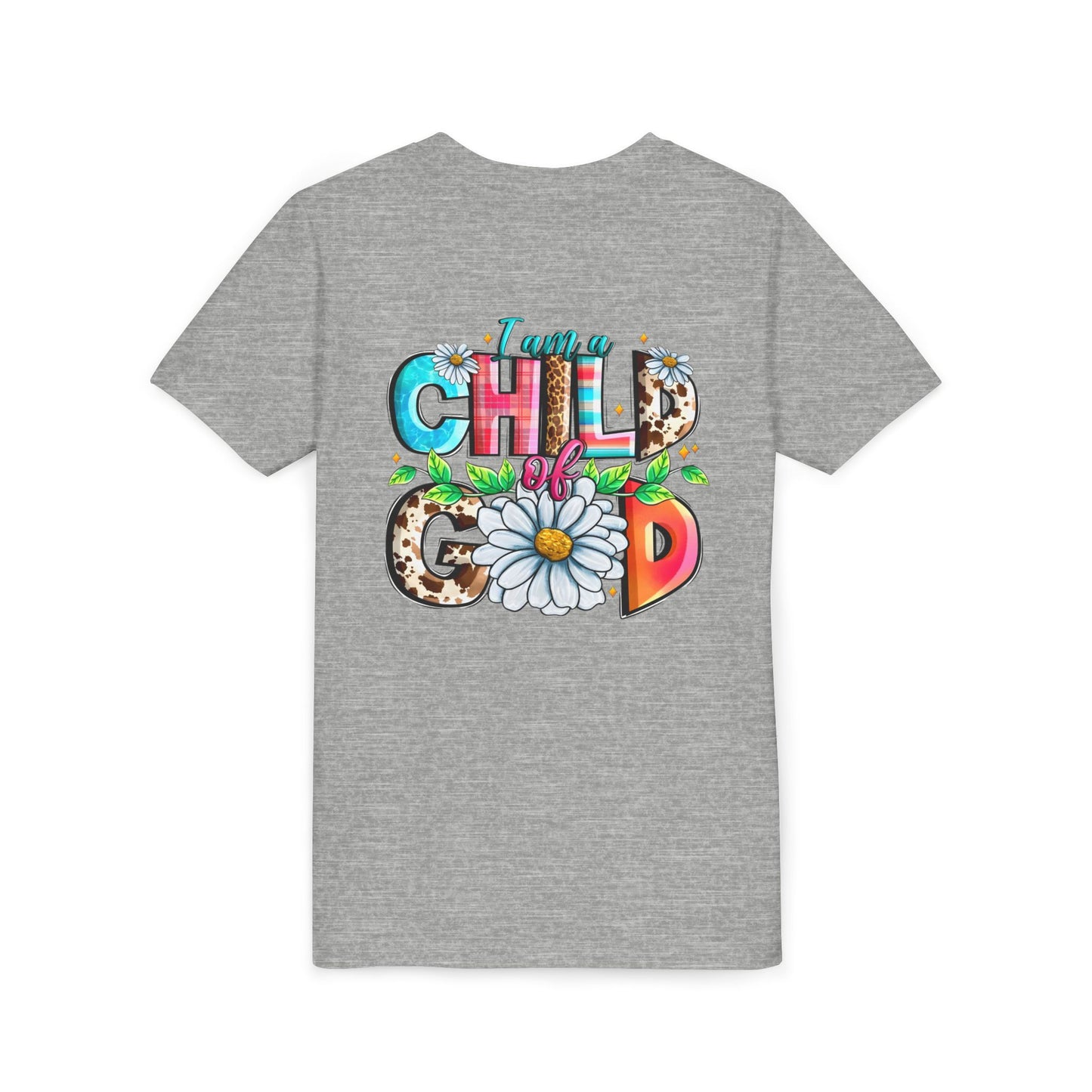 Youth Tee — "I Am a Child of God" Floral Christian Graphic