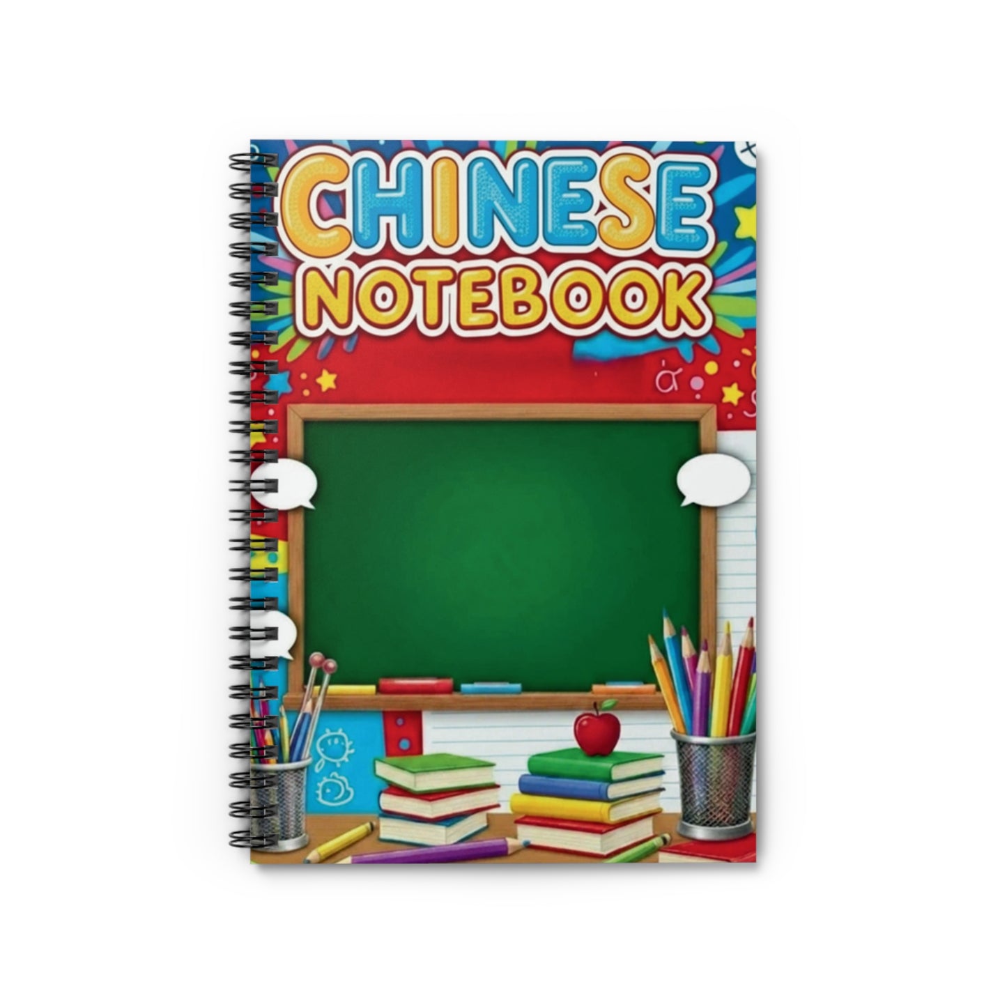 Chinese Notebook Spiral Ruled Journal — Colorful School Chalkboard Design for Kids & Students