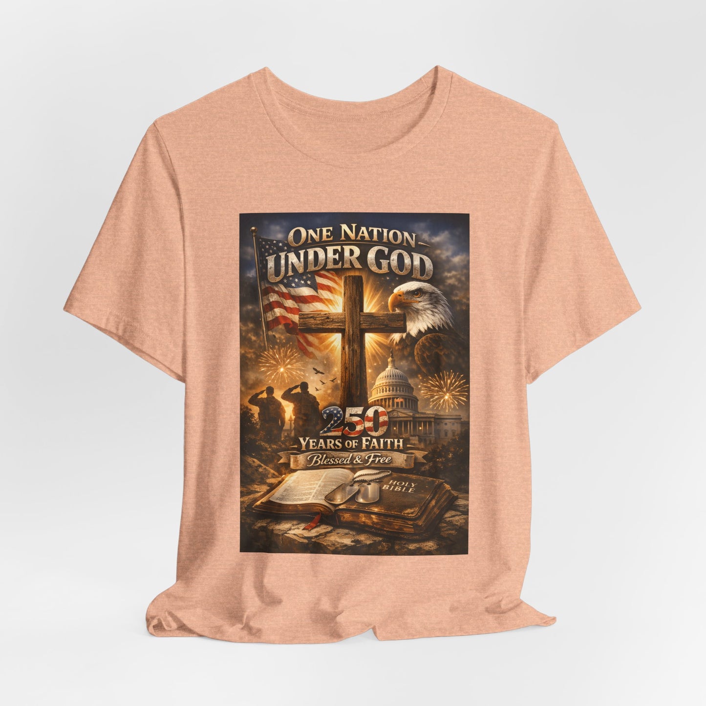 One Nation Under God T-Shirt — 250 Years of Faith Patriotic Christian Tee