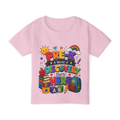Toddler T‑Shirt — "Pre-K: A World of Discovery Starts Here" Colorful Back-to-School Tee