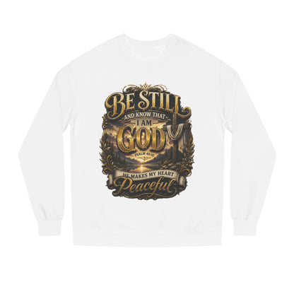 Religious Crewneck Sweatshirt — "Be Still and Know That I Am God" Peaceful Faith Design