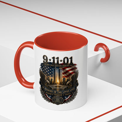 9·11 Memorial Coffee Mug — Never Forget Tribute Accent Mug (11/15oz)