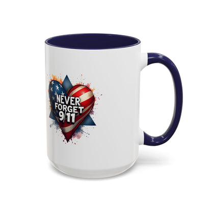 Never Forget 9/11 Heart Accent Coffee Mug – Patriotic Memorial 11/15oz