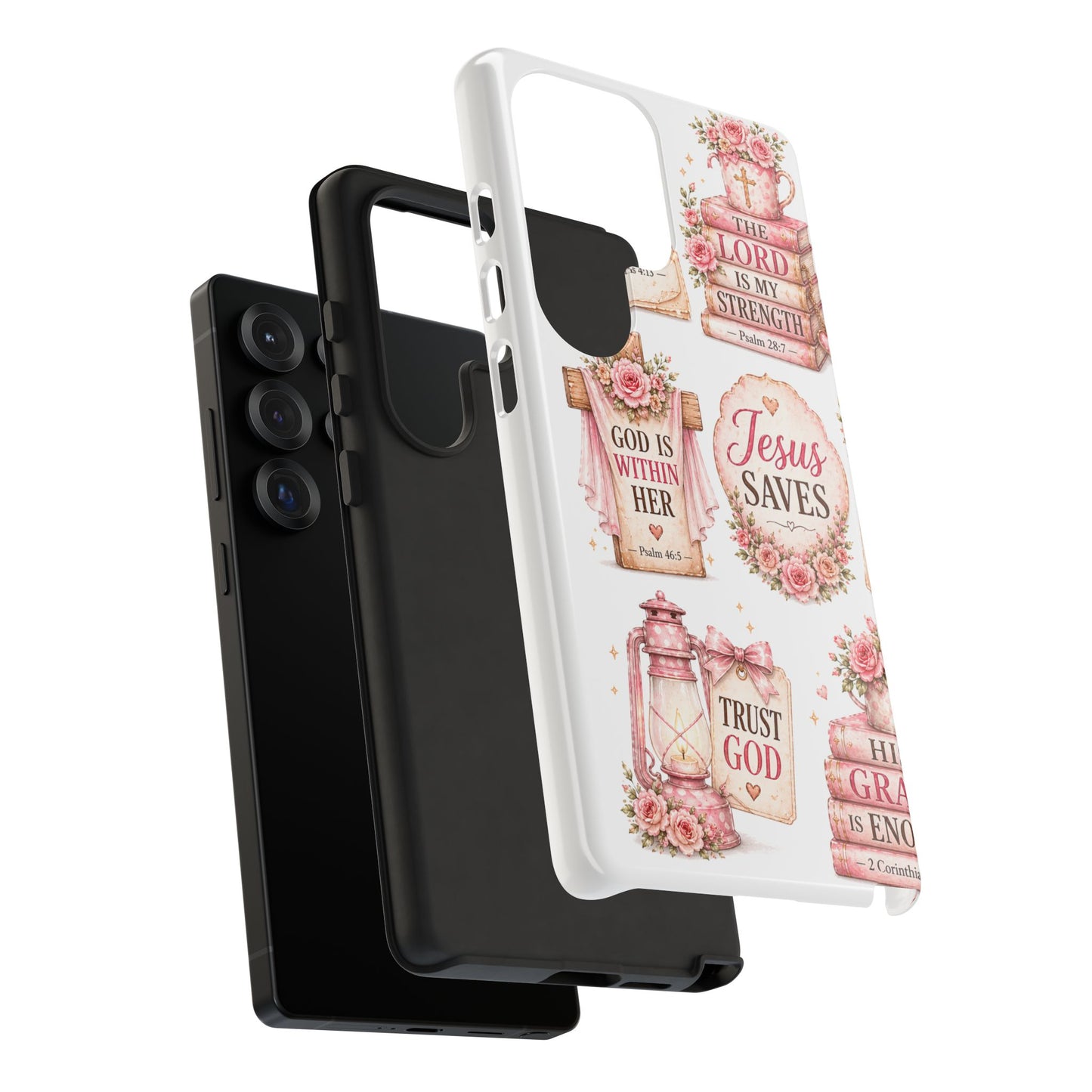 Christian Phone Case — Jesus Saves Floral Tough Case with 'God Is Within Her' & 'Trust God' Design