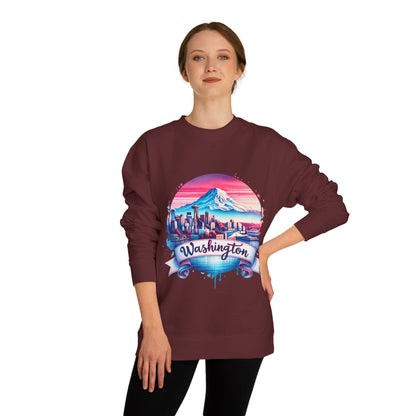 Washington Scenic Crewneck Sweatshirt — Mountain & City Skyline Design