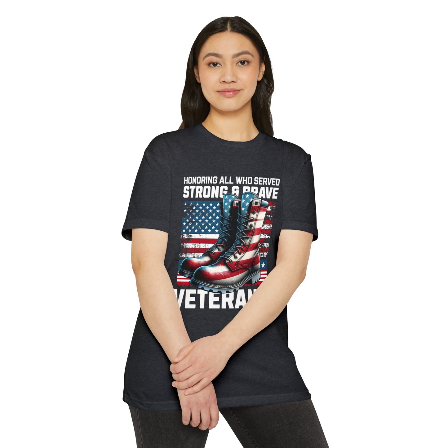 Veterans Tribute T-Shirt — "Honoring All Who Served" American Flag Boots