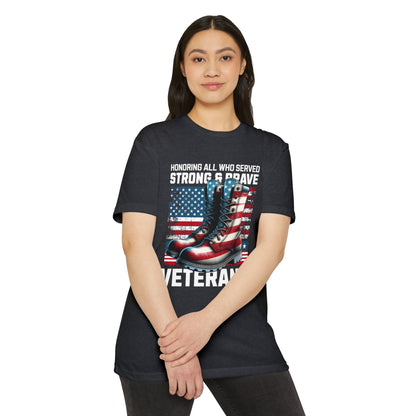 Veterans Tribute T-Shirt — "Honoring All Who Served" American Flag Boots