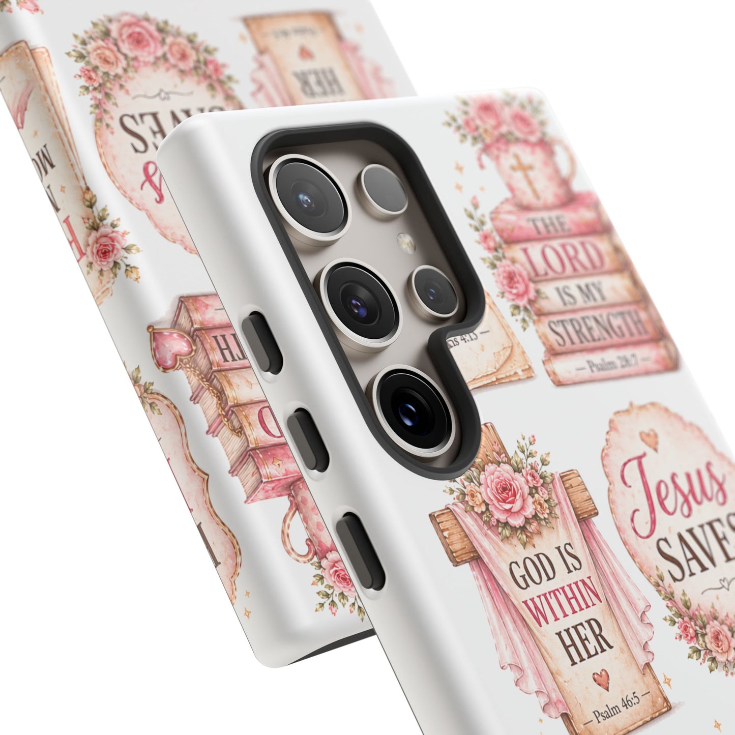 Christian Phone Case — Jesus Saves Floral Tough Case with 'God Is Within Her' & 'Trust God' Design