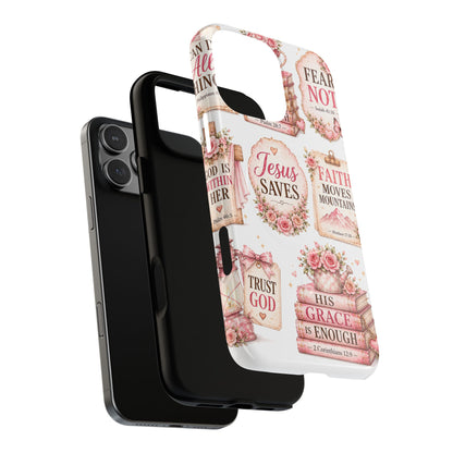 Christian Faith iPhone Tough Magnetic Case — 'Jesus Saves' Floral Scripture Design (Fear Not, Faith Moves Mountains)