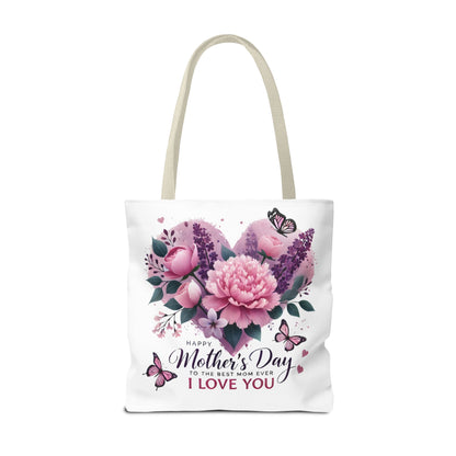 Mother's Day Floral Tote Bag - "Happy Mother's Day I Love You" Heart Bouquet