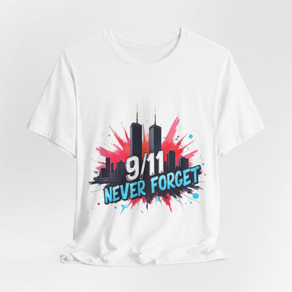9/11 Never Forget T-Shirt — Patriotic Memorial Tee with Twin Towers Graphic