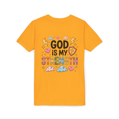 God Is My Strength Youth Tee — Cute Faith-Based Kids T-Shirt