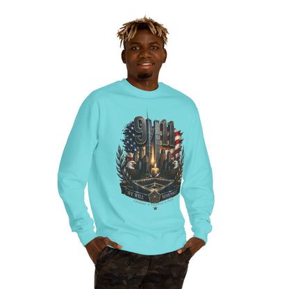 9/11 Memorial Crewneck Sweatshirt — We Will Never Forget Tribute