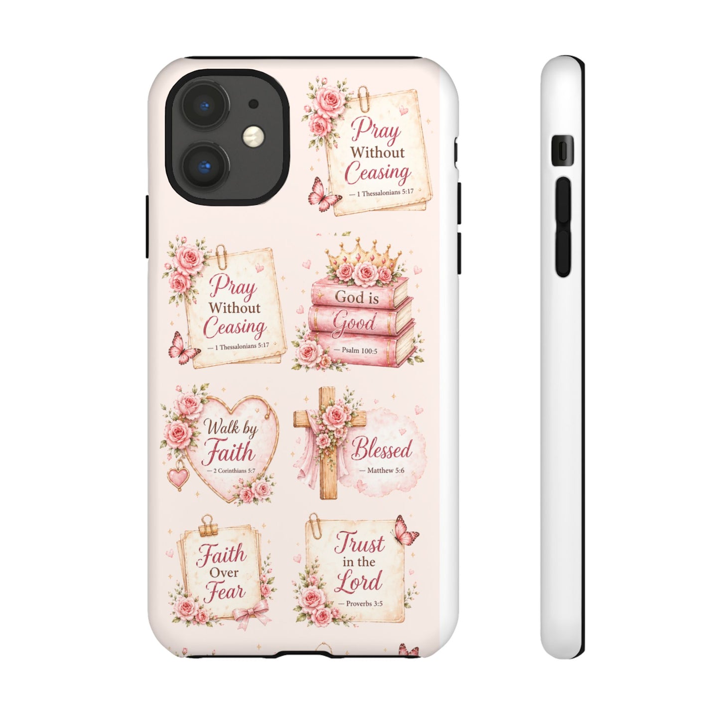 Christian Floral Phone Case — "Pray Without Ceasing" Faith Cross Design