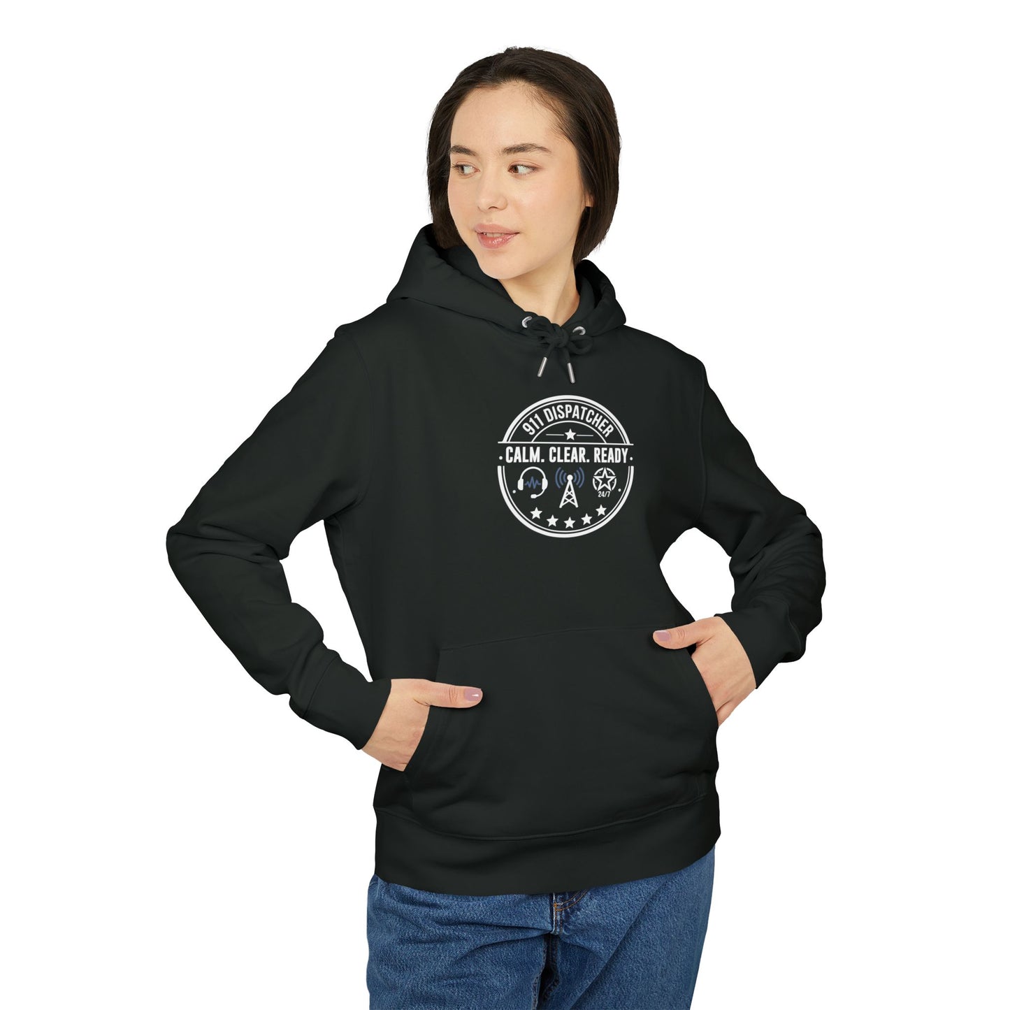 Dispatcher Hoodie — "911 Dispatcher: Calm. Clear. Ready." Badge Pullover