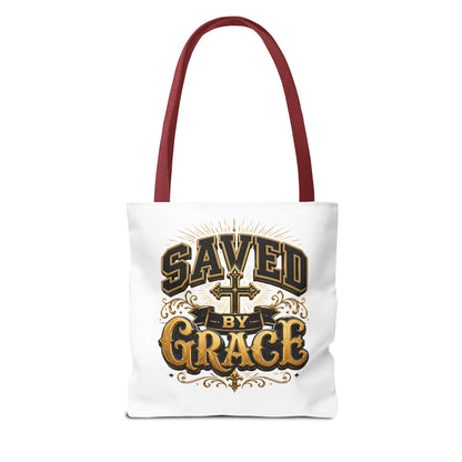 Saved by Grace Tote Bag – Christian Cross Inspirational Canvas Tote