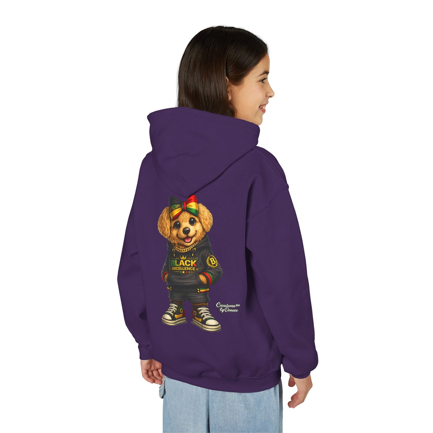 Youth Hoodie — Black Excellence Bear Graphic Sweatshirt (Kids)