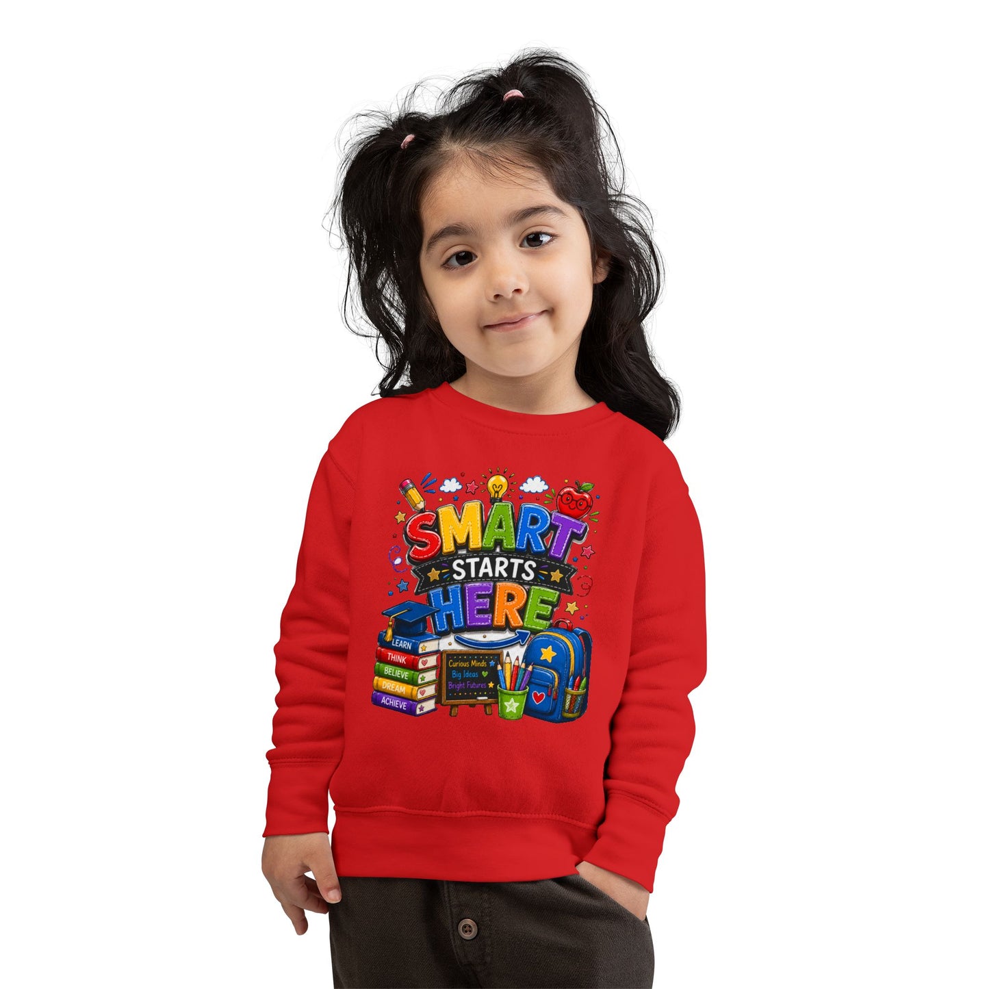 Toddler Sweatshirt — "Smart Starts Here" Back-to-School Kids Crewneck
