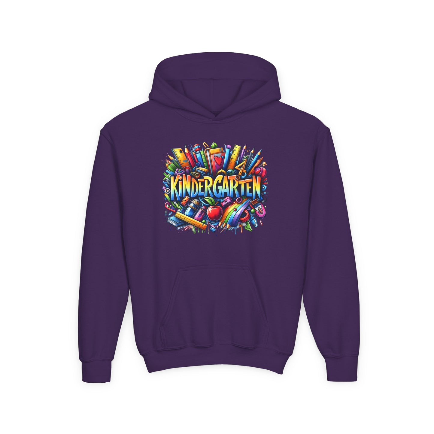 Kindergarten Kids Hoodie — Colorful School Supplies Back-to-School Sweatshirt