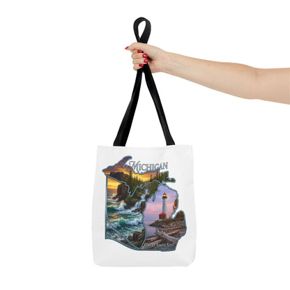 Michigan Lighthouse Tote Bag — Great Lakes Scenic State Travel Tote