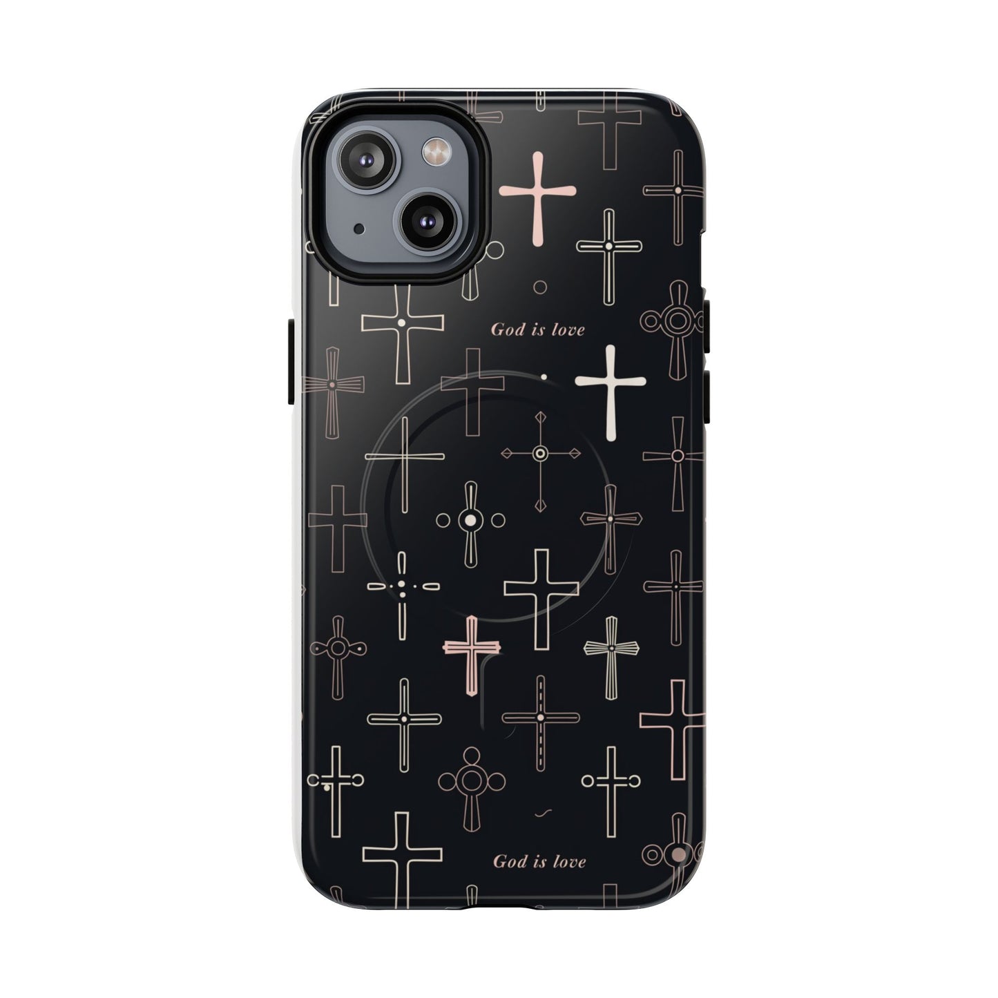 Magnetic Phone Case — Black Cross Pattern with "God is love"