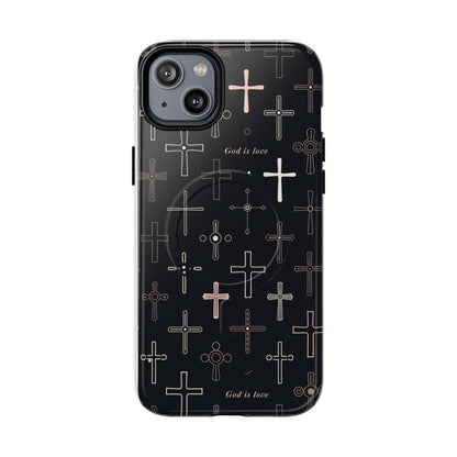 Magnetic Phone Case — Black Cross Pattern with "God is love"