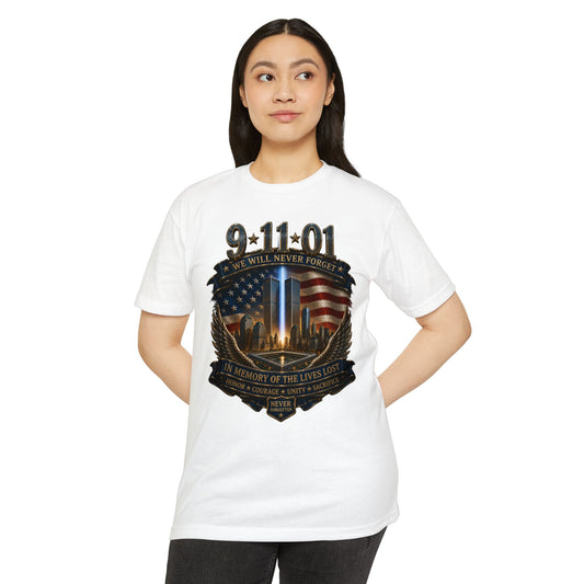 9/11 Memorial T-Shirt — "We Will Never Forget" Tribute Tee